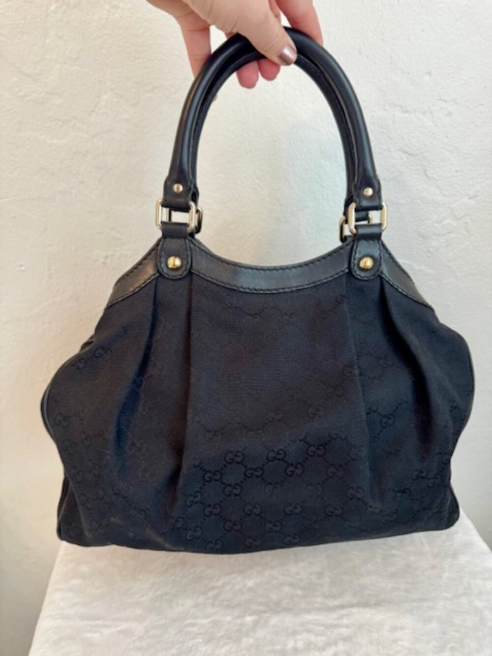 Gucci Sukey Tote Black GG Canvas Shoulder Bag Vintage Authentic - Picture 2 of 8